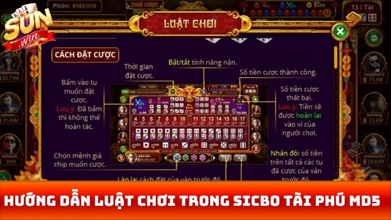 Hướng dẫn luật chơi trong Sicbo tài phú MD5 