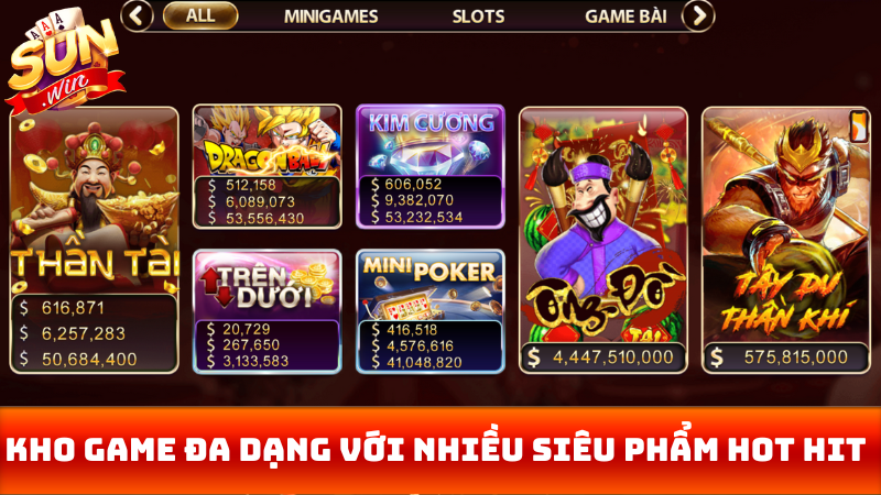 Kho game đa dạng với nhiều siêu phẩm hot hit